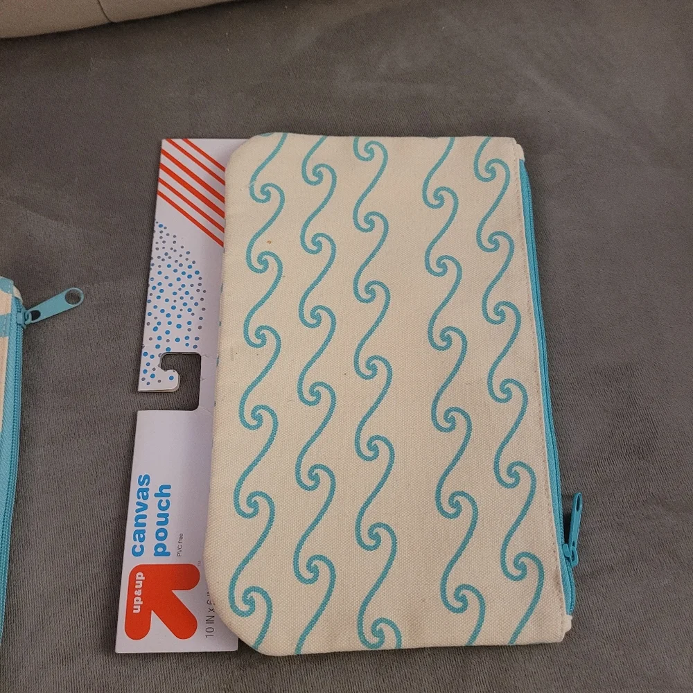 2 Set Up&Up, Blue and Cream Canvas Pouch Set